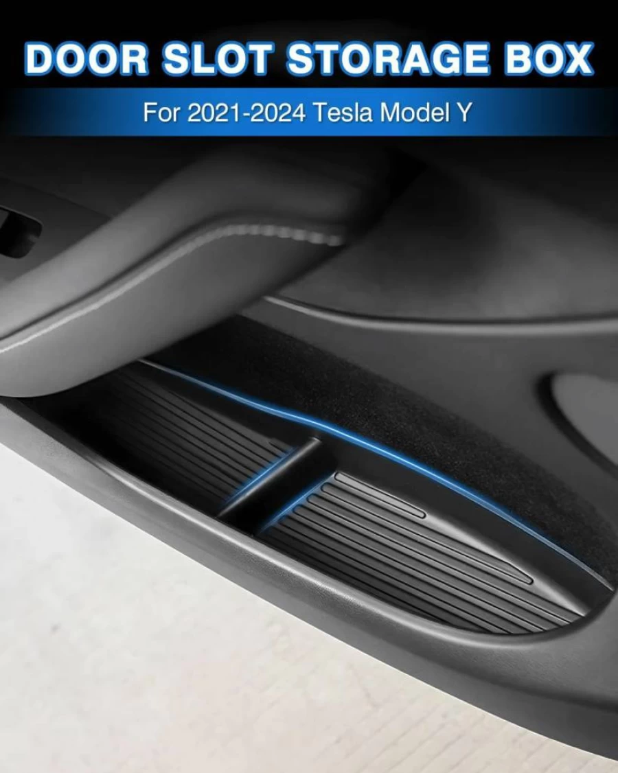 Shademax Car Door Organizer Tray for Tesla Model Y 2021-2025 - 4-Piece Black TPE Storage Accessories