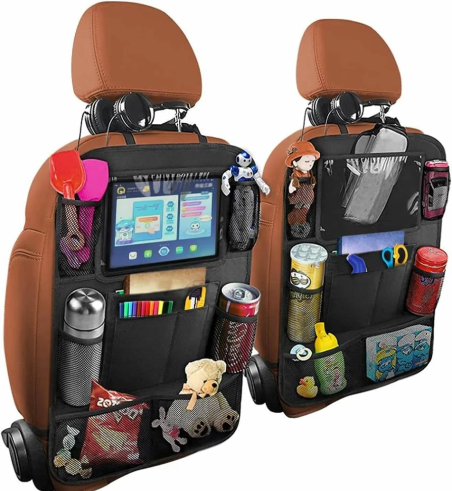 Hanemia Black Oxford Fabric Car Seat Organizer - 9-Pocket Backseat Storage Caddy with iPad Holder (Fits 11" Tablet) 25" x 19" Auto Accessory