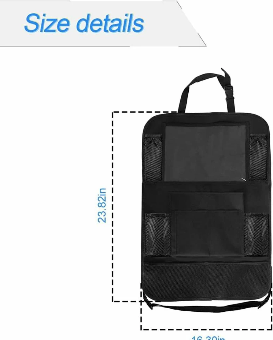 Hanemia Black Oxford Fabric Car Seat Organizer - 9-Pocket Backseat Storage Caddy with iPad Holder (Fits 11" Tablet) 25" x 19" Auto Accessory