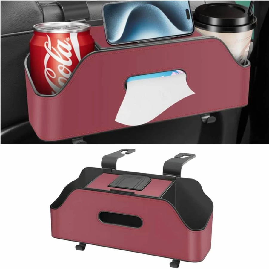 Zipelo Car Headrest Organizer - Backseat Storage with Cup Holders, Hooks & Snack Tray for Phones, Drinks - Travel Accessories for Kids & Adults (Black)