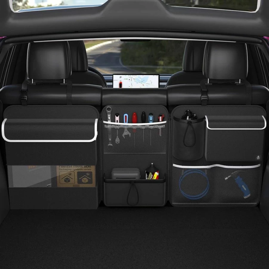 Timoxi Hanging Car Trunk Organizer with 7 Large Pockets - Foldable Back Seat Storage for Auto Cargo
