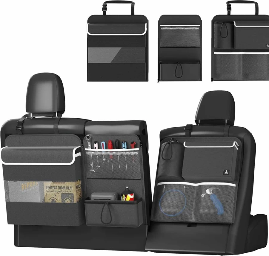 Timoxi Hanging Car Trunk Organizer with 7 Large Pockets - Foldable Back Seat Storage for Auto Cargo