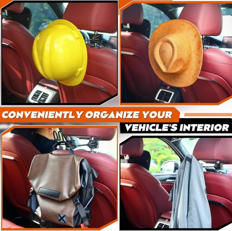 Feekoon 2 Pack Hard Hat Holder for Car Seat - Truck & SUV Accessories, Cap Shape Protector, Seat Back Organizer for Hats, Clothes, and Gear
