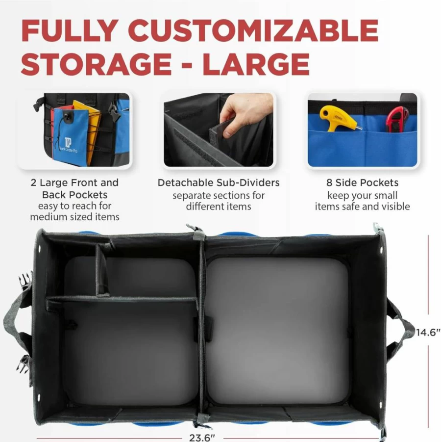 TRUNKCRATEPRO XL Collapsible Trunk Organizer for SUV, Truck & Car - 6 Adjustable Compartments, Non-Skid Base, Storage Straps - Heavy Duty Gray Cargo Organizer (Extra Large)