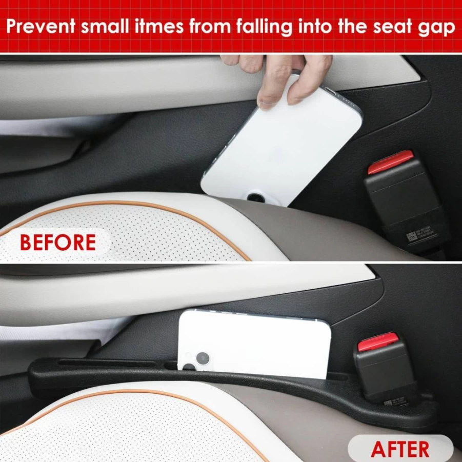Acetek 2-Pack Car Seat Gap Filler with Storage Organizer – Gap Stopper Between Seat and Console for Phones & Small Items