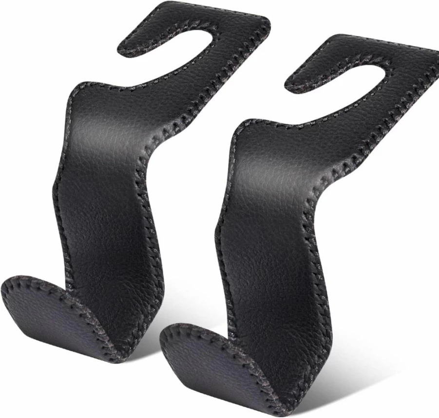 AXELECT 2 Pack Leather Car Purse Hooks - Heavy Duty Headrest Hangers for Purses, Bags, Coats, Grocery & Backpack, Universal Vehicle Accessories