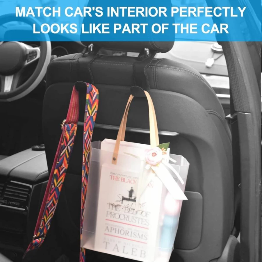AXELECT 2 Pack Leather Car Purse Hooks - Heavy Duty Headrest Hangers for Purses, Bags, Coats, Grocery & Backpack, Universal Vehicle Accessories