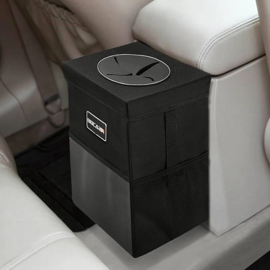 Beicarin 2.6 Gal Car Trash Can - Leak-Proof Hanging Garbage Bin with Lid, Collapsible Waterproof Storage Organizer for Vehicle, Home, and Travel