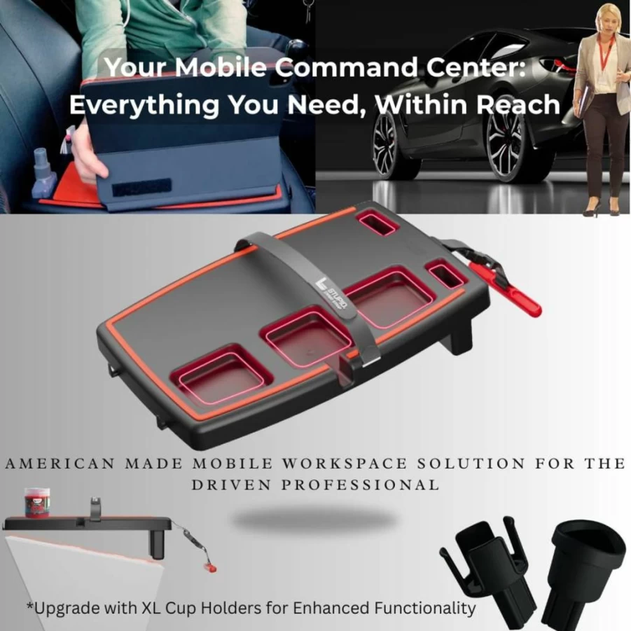 STUPID Car Tray Organizer - Dark Moon Universal Car Seat Desk with 2 Elastic Straps & Quick-Release Anchor for Mobile Office & Storage