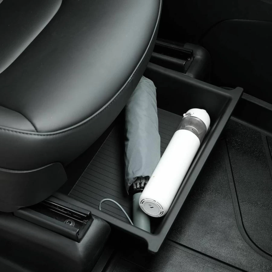 Jawjut Under-Seat Storage Organizer for Tesla Model Y & X - ABS+TPE Hidden Trash Bin, Front Seat Waste Container, Car Accessories
