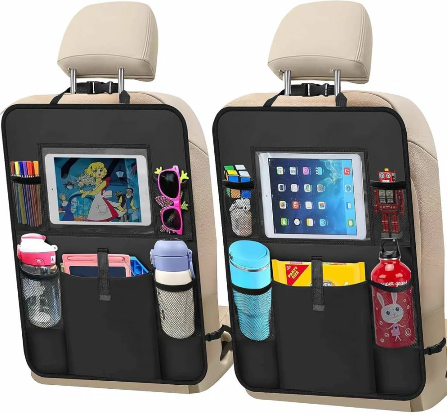 AXELECT 2 Pack Car Backseat Organizer with 10" Tablet Holder & 5 Storage Pockets - Durable Seat Back Protector for Kids & Travel Accessories