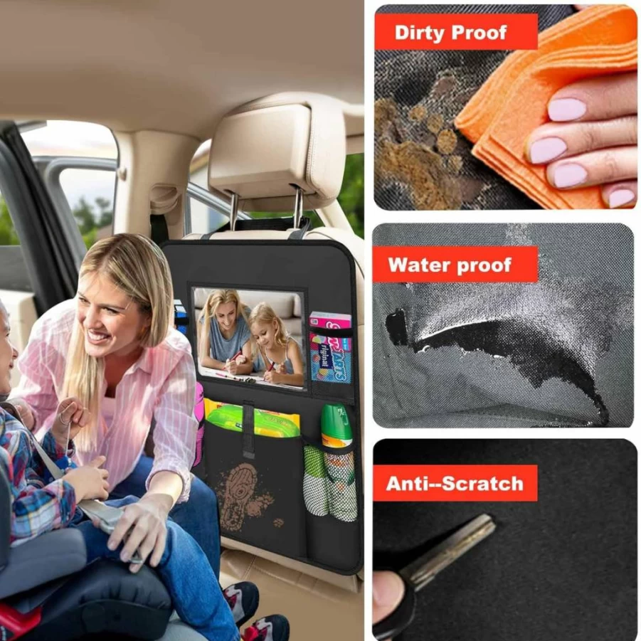 AXELECT 2 Pack Car Backseat Organizer with 10" Tablet Holder & 5 Storage Pockets - Durable Seat Back Protector for Kids & Travel Accessories