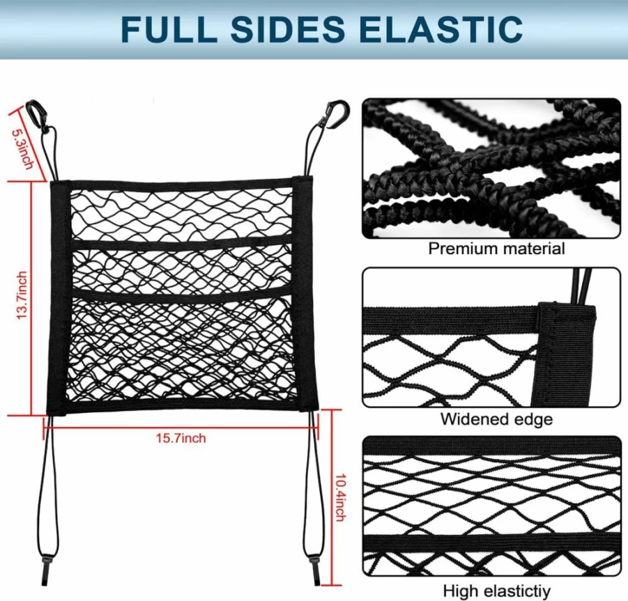 VEHIRIE 3-Layer Car Seat Organizer for SUV, Van - Mesh Storage Net with Elastic Pocket for Tissue, Purse, Kids & Pet Barrier Between Front Seats