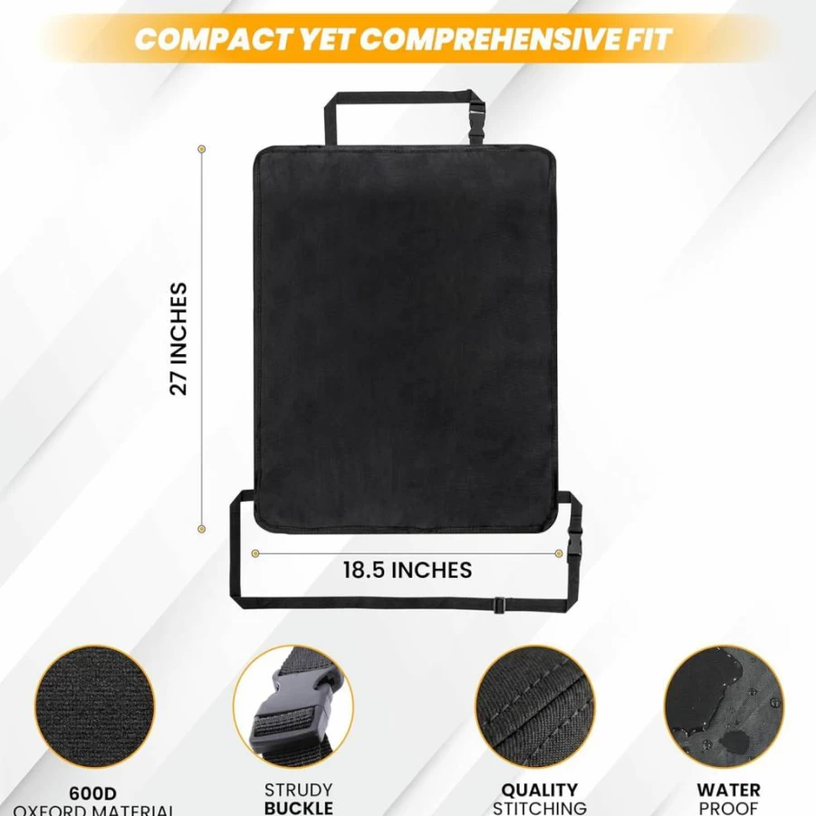 EcoNour Waterproof Back Seat Protector for Kids - 2 Pack Kick Mats with Storage Pockets, Durable Car Seat Cover to Prevent Dirt, Mud & Scratches, Vehicle Travel Accessories
