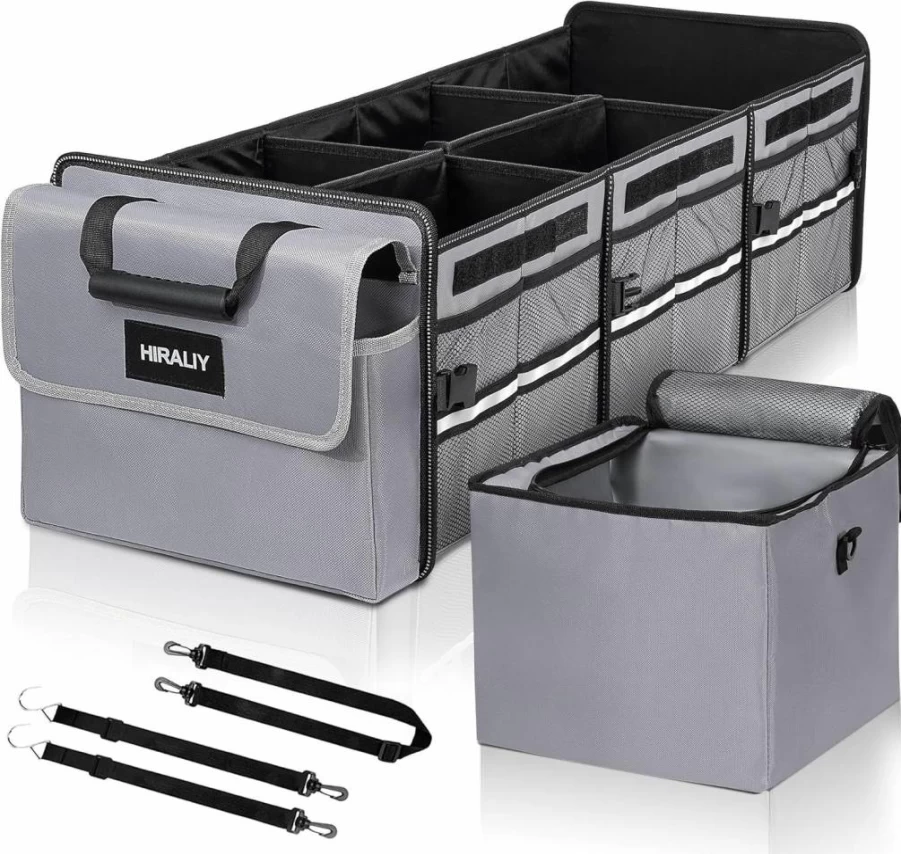 HIRALIY Collapsible 4-in-1 Car Trunk Organizer with Leakproof Insulated Bag for SUV, Truck & Vehicle Storage
