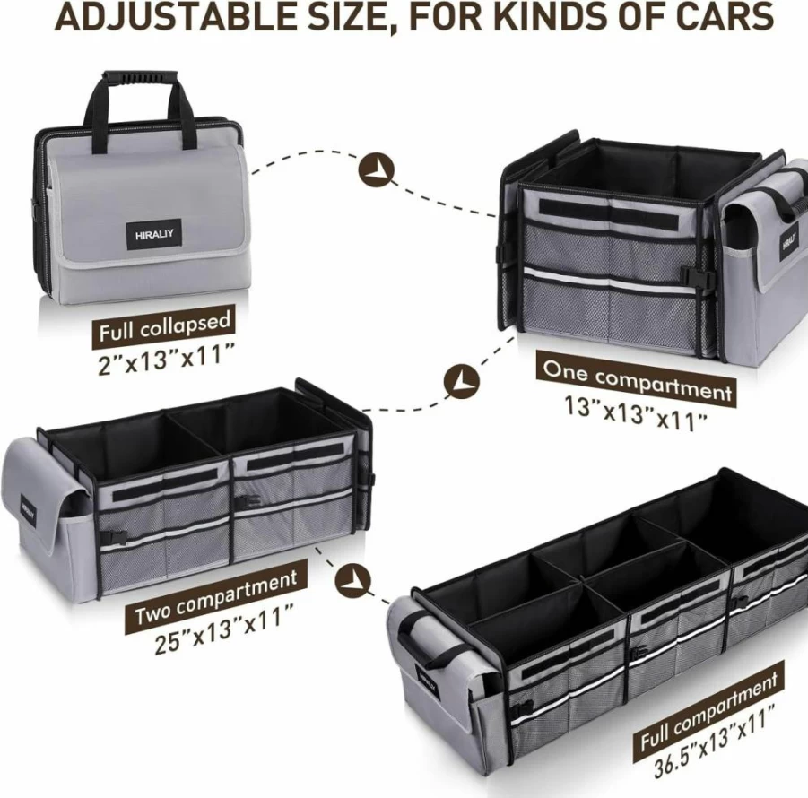 HIRALIY Collapsible 4-in-1 Car Trunk Organizer with Leakproof Insulated Bag for SUV, Truck & Vehicle Storage
