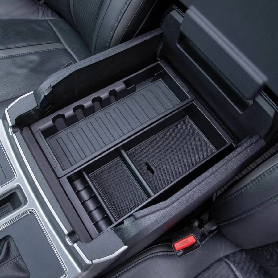 PIMCAR Center Console Organizer Tray for Ford F150 2021-2025 & F150 Lightning 2022-2025 | ABS Plastic Armrest Storage Accessory | Compatible with Factory Tray