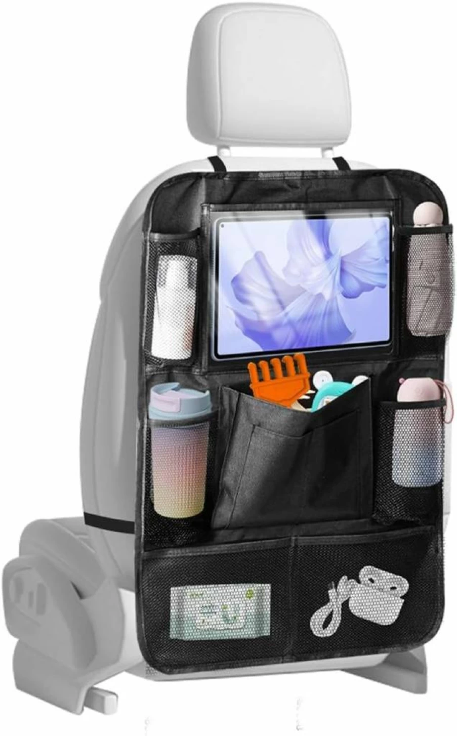 ZIMISI Car Backseat Organizer with 9 Pockets, Waterproof Oxford Cloth Seat Protector & Clear Tablet Holder, Universal Kick Mats for Road Trip Storage (2Pcs)