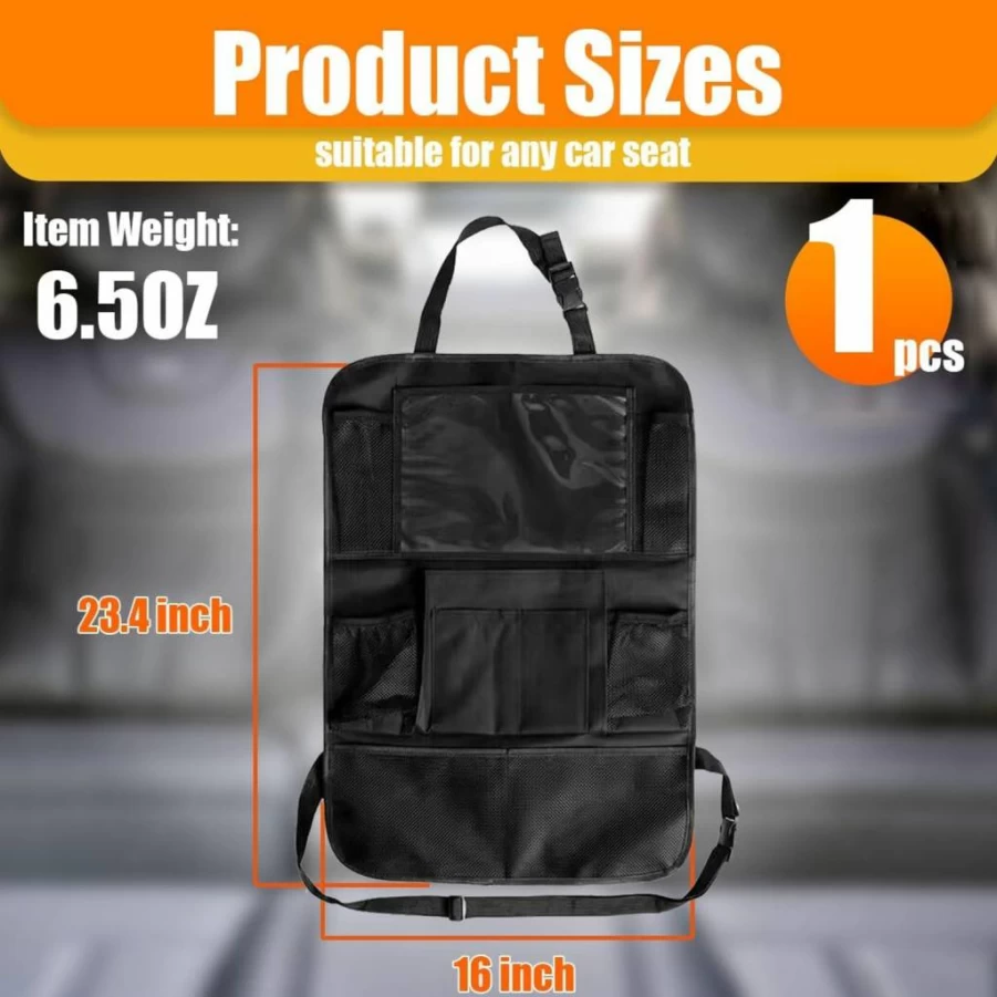 ZIMISI Car Backseat Organizer with 9 Pockets, Waterproof Oxford Cloth Seat Protector & Clear Tablet Holder, Universal Kick Mats for Road Trip Storage (2Pcs)