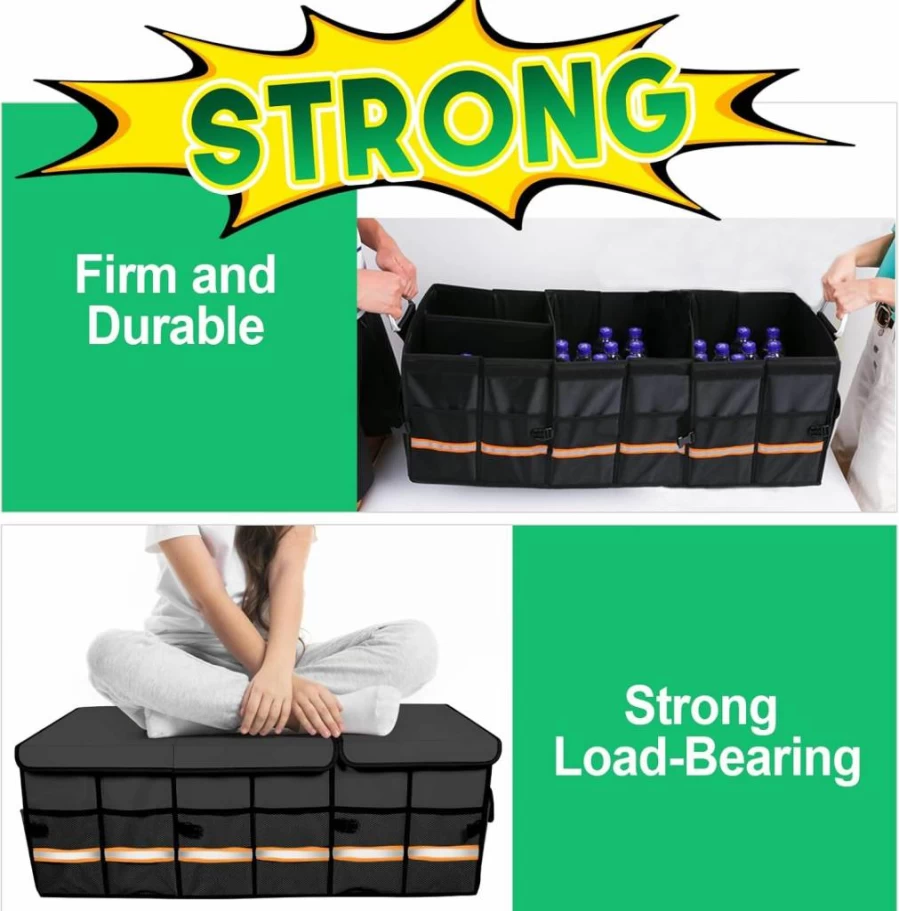 LI LIBZAKI Trunk Organizer for Car - Waterproof Collapsible Cargo Storage with Multi Compartments, Durable Oversized Black Car Trunk Organizer
