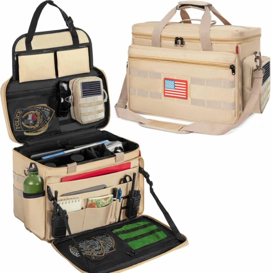 ITHWIU Tactical Police Patrol Bag - MOLLE Seat Organizer with Laptop Compartment & Cup Holders for Law Enforcement, Fits Car Front Passenger Seat (Black)