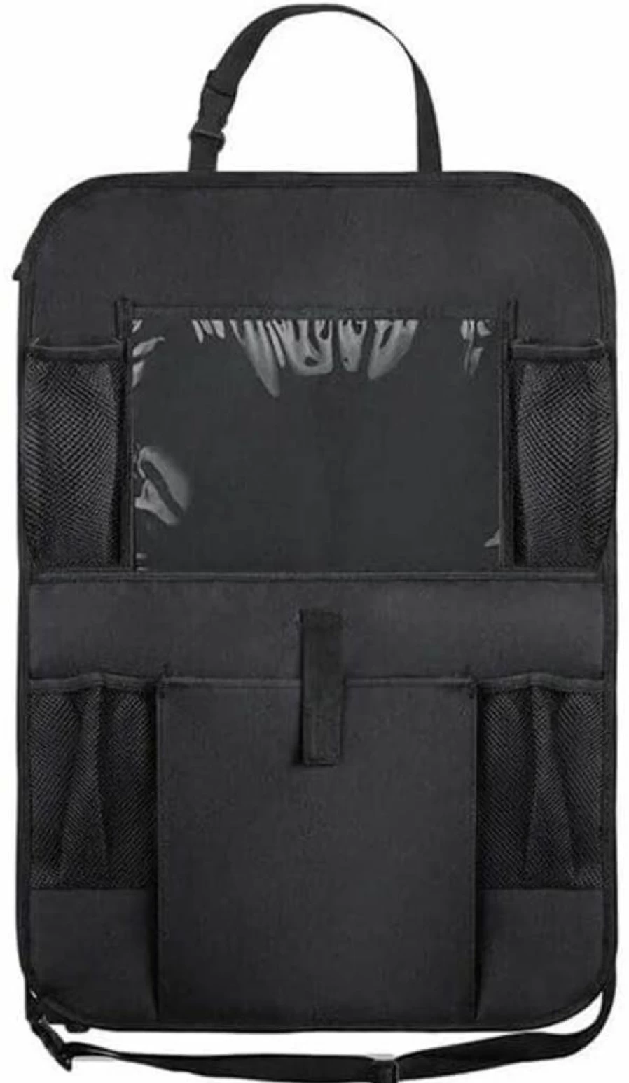 Universal Car Backseat Organizer with Adjustable Tablet Holder & Center Storage Straps