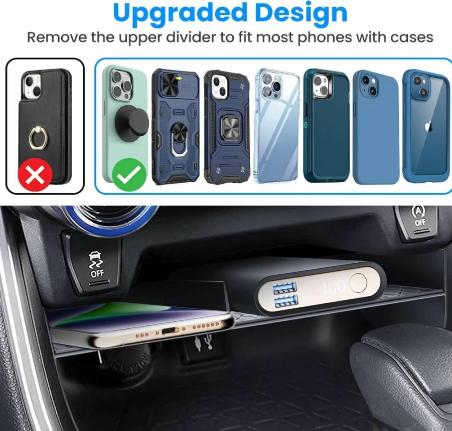 DIAMOOKY Center Console Organizer for Toyota RAV4 2019-2025 - Custom Fit Storage Tray with Dividers, 2-Piece Set, Black Interior Accessories