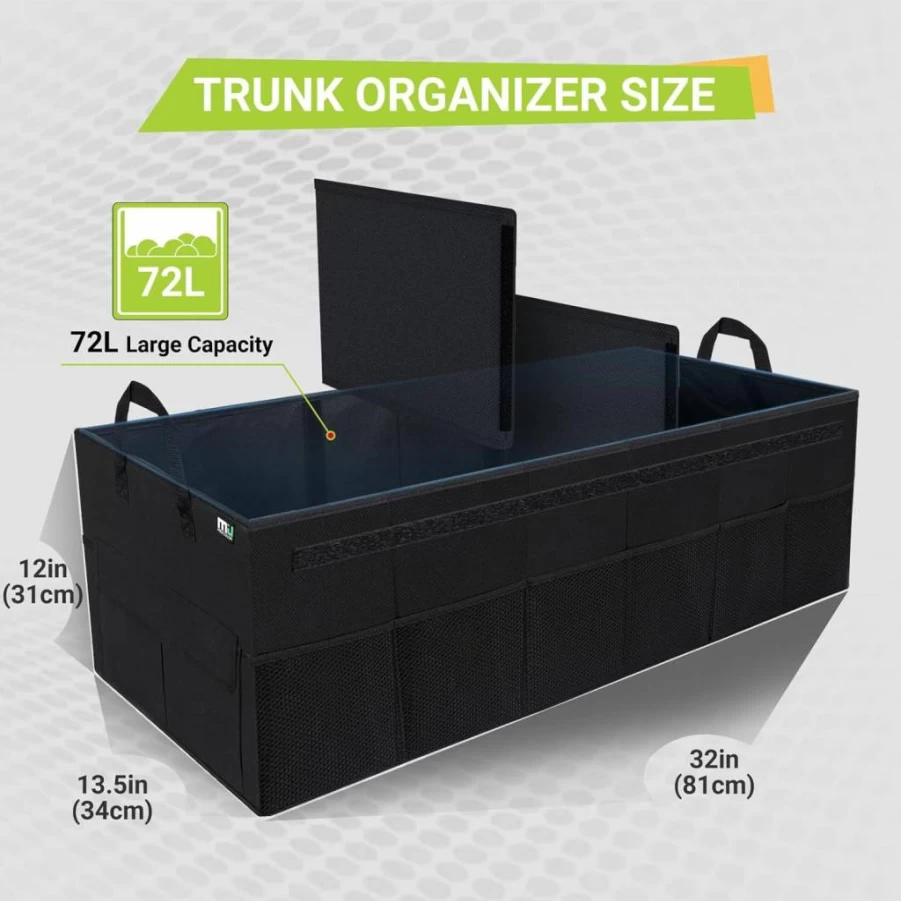 MIU COLOR Car Trunk Organizer - 3 Compartment Foldable Storage for SUV, Sedan, Van, Jeep - Non-Slip Bottom, Black (32" x 13" x 10.6")