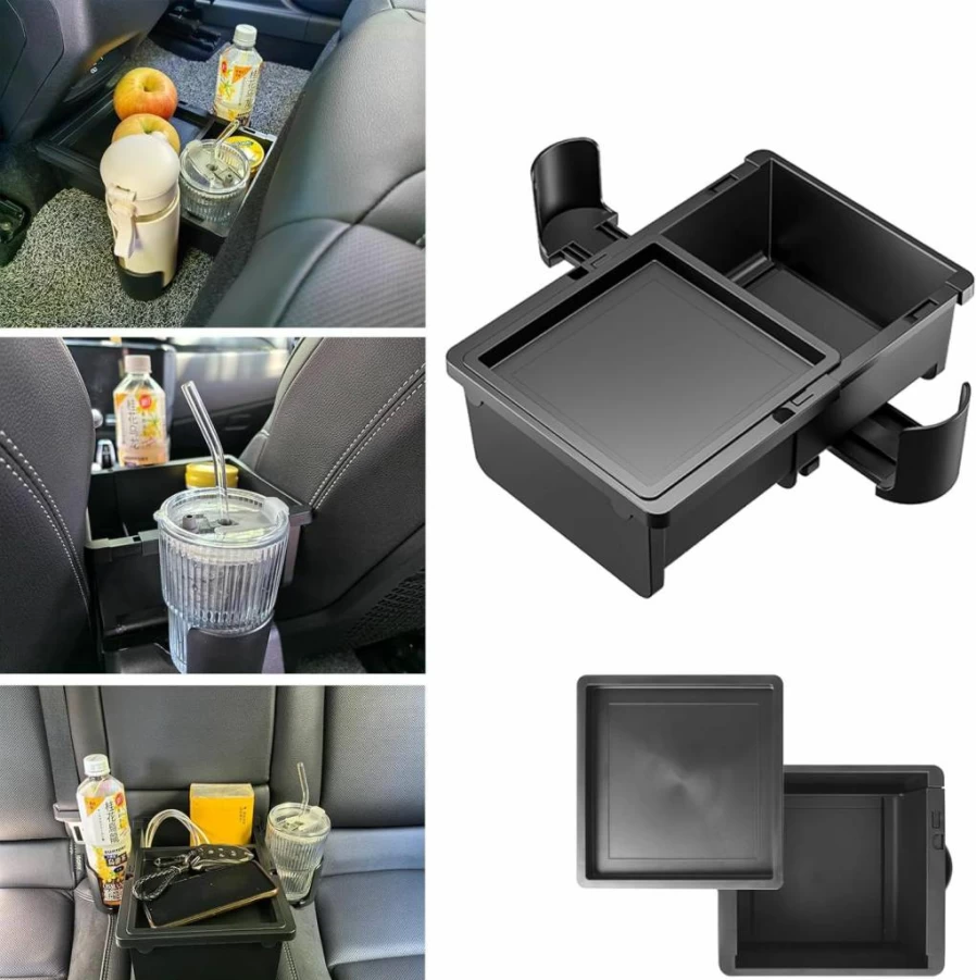 FANXIN Car Seat Gap Organizer with 2 Cup Holders, Storage Tray for Tissue & Trash, Universal Console Organizer for Back Seat Accessories