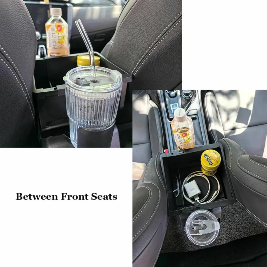 FANXIN Car Seat Gap Organizer with 2 Cup Holders, Storage Tray for Tissue & Trash, Universal Console Organizer for Back Seat Accessories