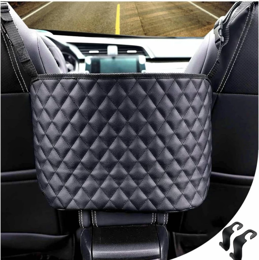 Nanddi Car Seat Organizer - Leather Backseat Storage with Headrest Hooks, Reinforced Wiring & Large Capacity for Purse, Handbag & Accessories