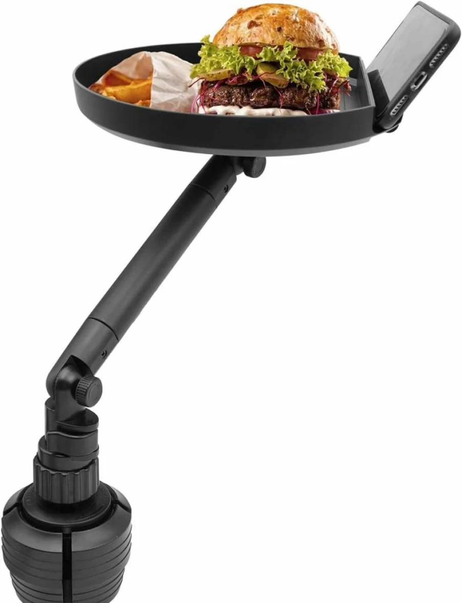 Macally Adjustable Car Cup Holder Tray with Swivel Arm - Food & Phone Holder for Cars - Compact Car Organizer & Dining Table
