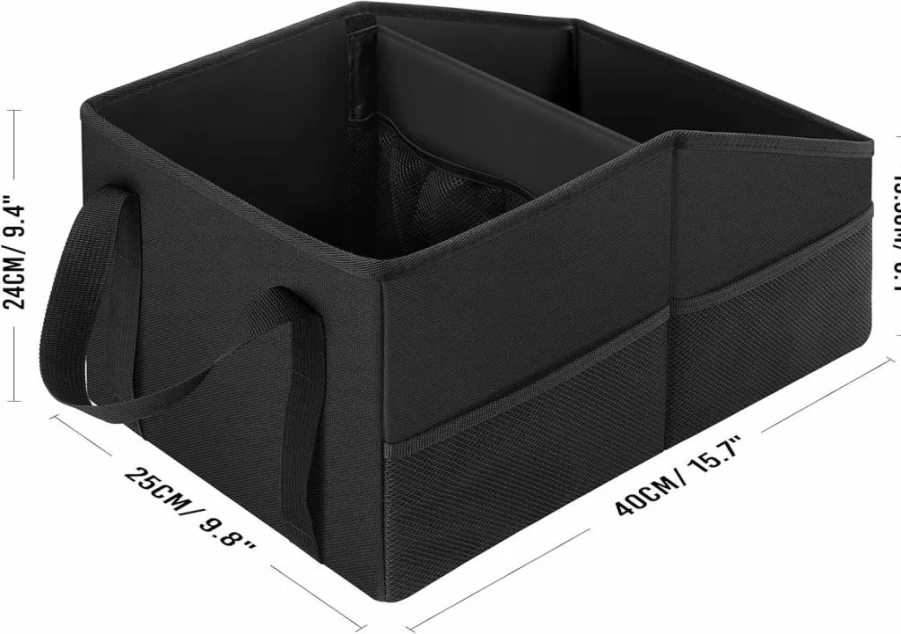 INFIVITA Car Organizer with Dividers, Handles & Mesh Pockets - Seat & Floor Auto Storage for Front & Back