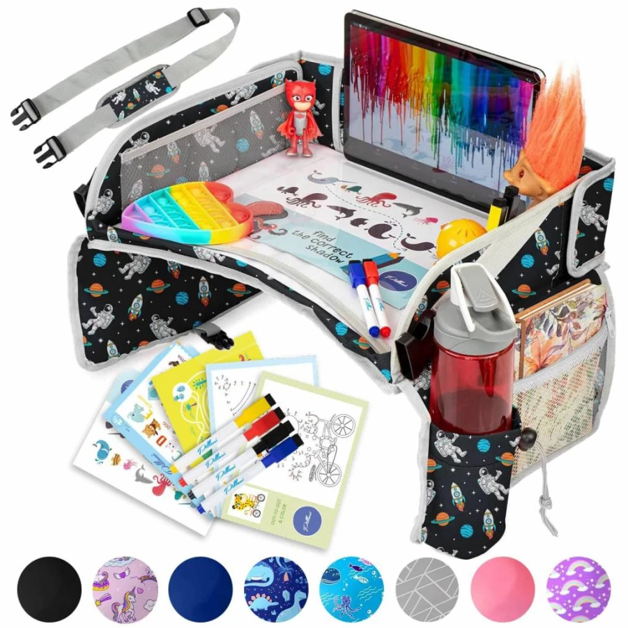 PILLANI Kids Travel Tray for Car - Toddler Lap Desk Organizer with Storage for Road Trips, Airplane, and Car Seat Activities - Essential Car Accessories for Snacks, Toys, and Crafts