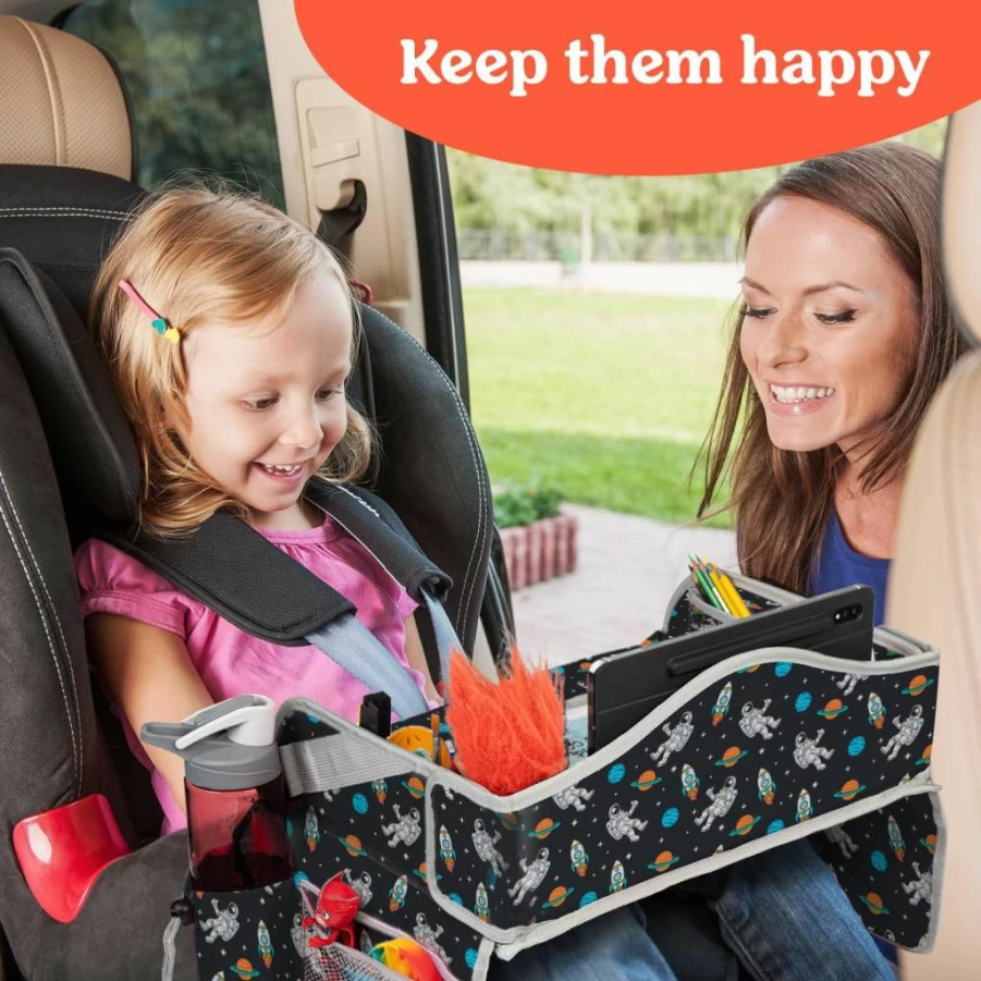 PILLANI Kids Travel Tray for Car - Toddler Lap Desk Organizer with Storage for Road Trips, Airplane, and Car Seat Activities - Essential Car Accessories for Snacks, Toys, and Crafts