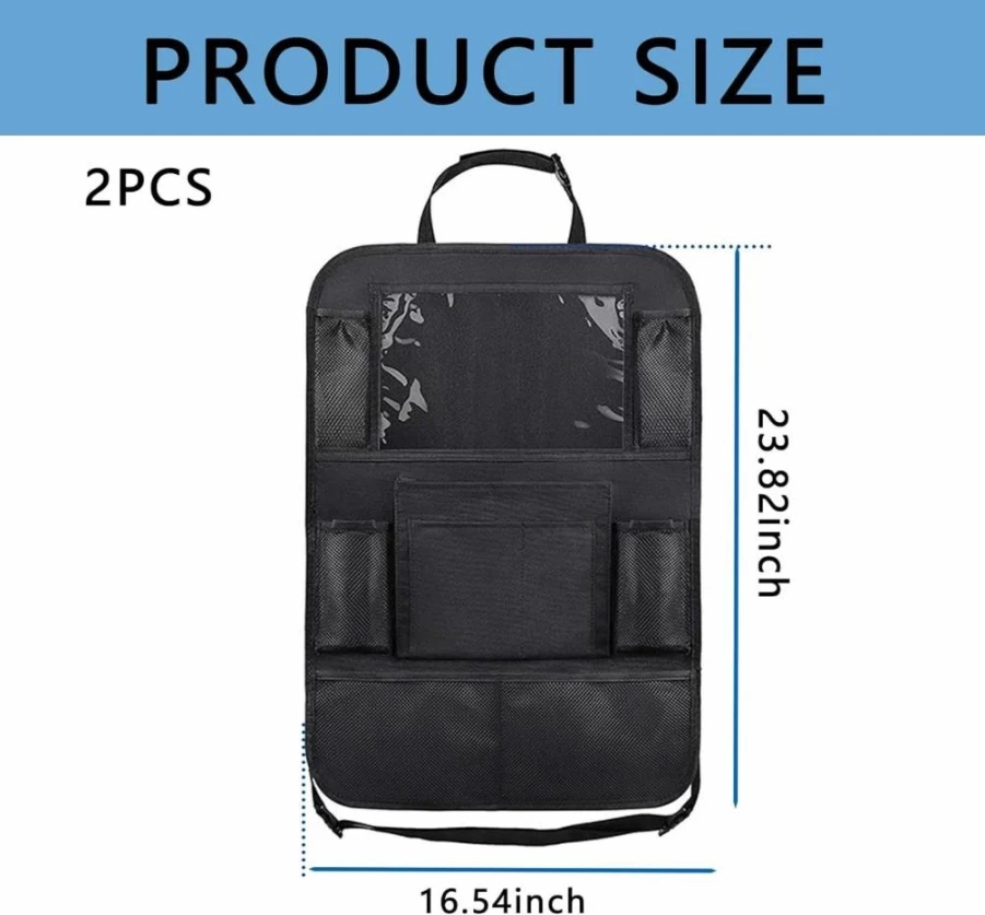 2Pcs Aokdom Car Seat Back Organizer with 6 Mesh Pockets, 2 Cup Holders & 4 Storage Bags - Extra Large Capacity for Kids & Adults, Road Trip Essentials