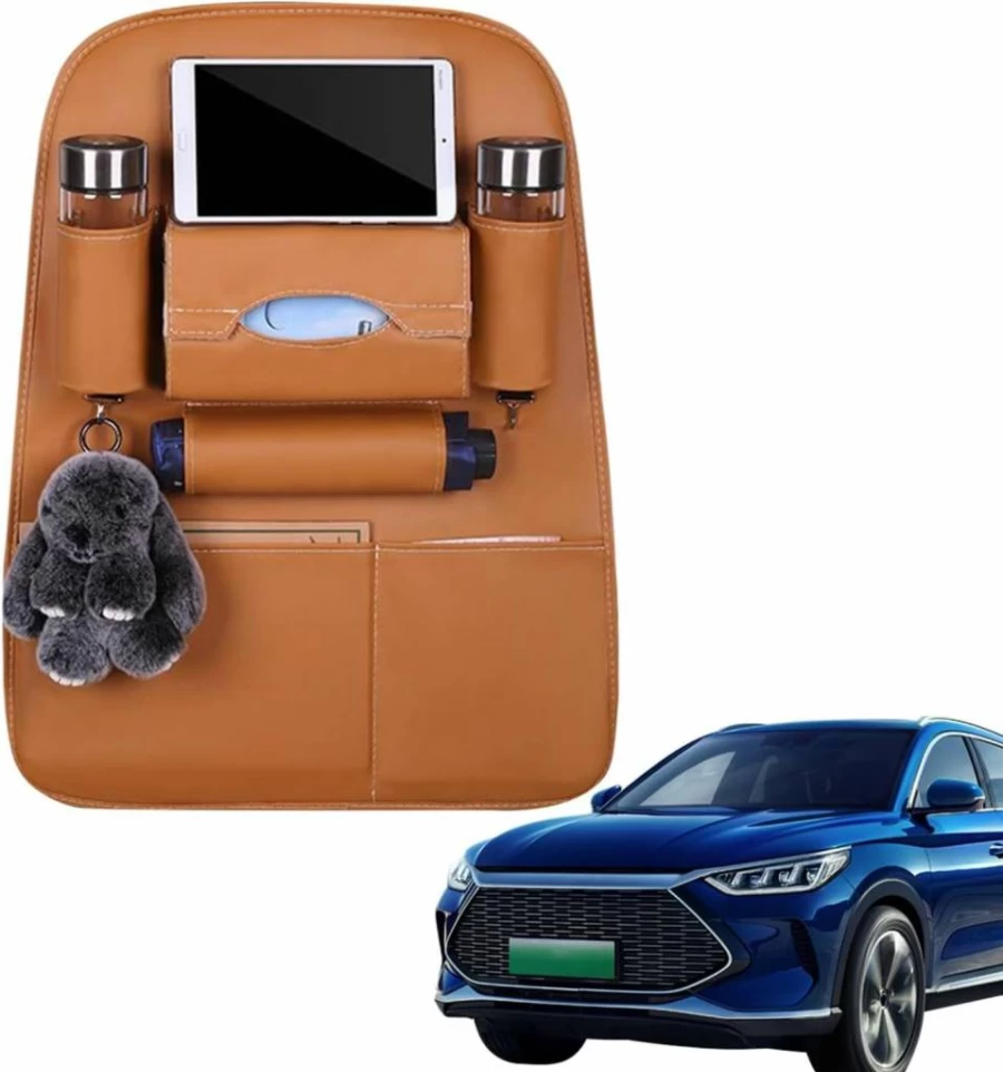 2-Pack Blue Kids Car Seat Organizers - 8-Pocket Backseat Storage with Insulated Cup Holders, Wipe-Clean Fabric for Toys Snacks Wipes - Fits SUVs Minivans Car Seats