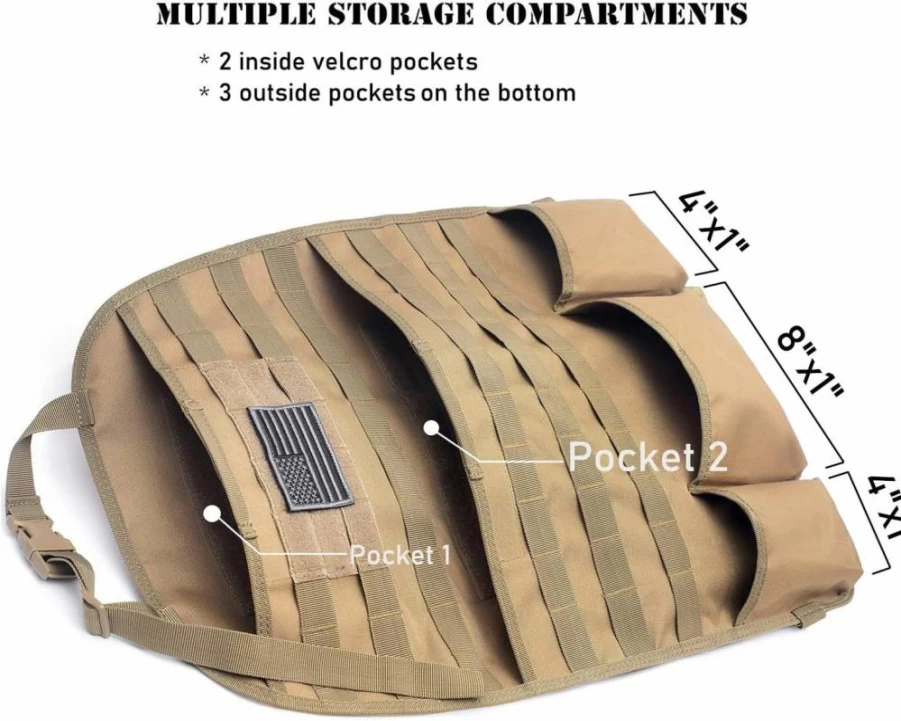 Tacticool Tactical Car Seat Organizer - Universal Fit Molle Panel Seat Protector with USA Flag Patch (Black) - Durable Vehicle Storage Solution