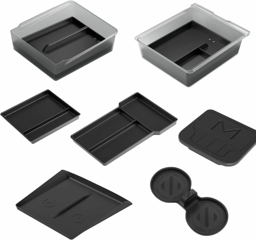 SUMK 2025 Tesla Model 3 Highland Center Console Organizer - Double Layer Hidden Storage Tray with Durable & Easy-Clean Design (7-Piece Set)