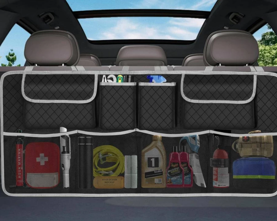 NEWFOM Large Car Trunk Organizer with Hanging Backseat Storage, 6-Pack SUV/Truck Accessories, Heavy-Duty Black Auto Organizer for Travel & Groceries