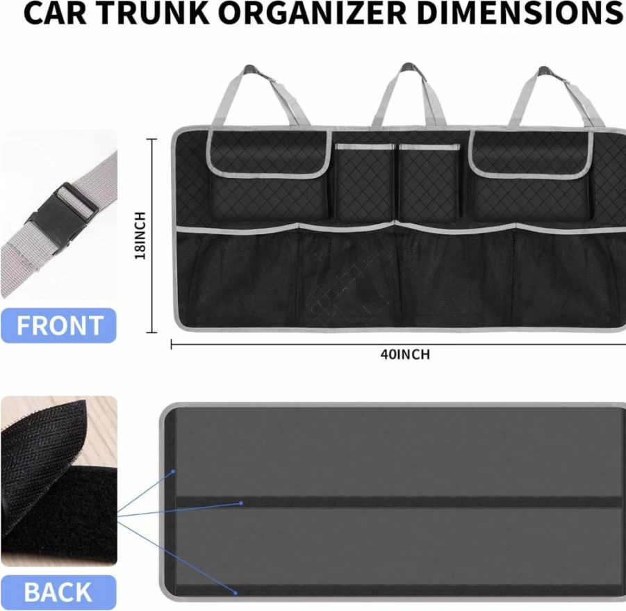 NEWFOM Large Car Trunk Organizer with Hanging Backseat Storage, 6-Pack SUV/Truck Accessories, Heavy-Duty Black Auto Organizer for Travel & Groceries