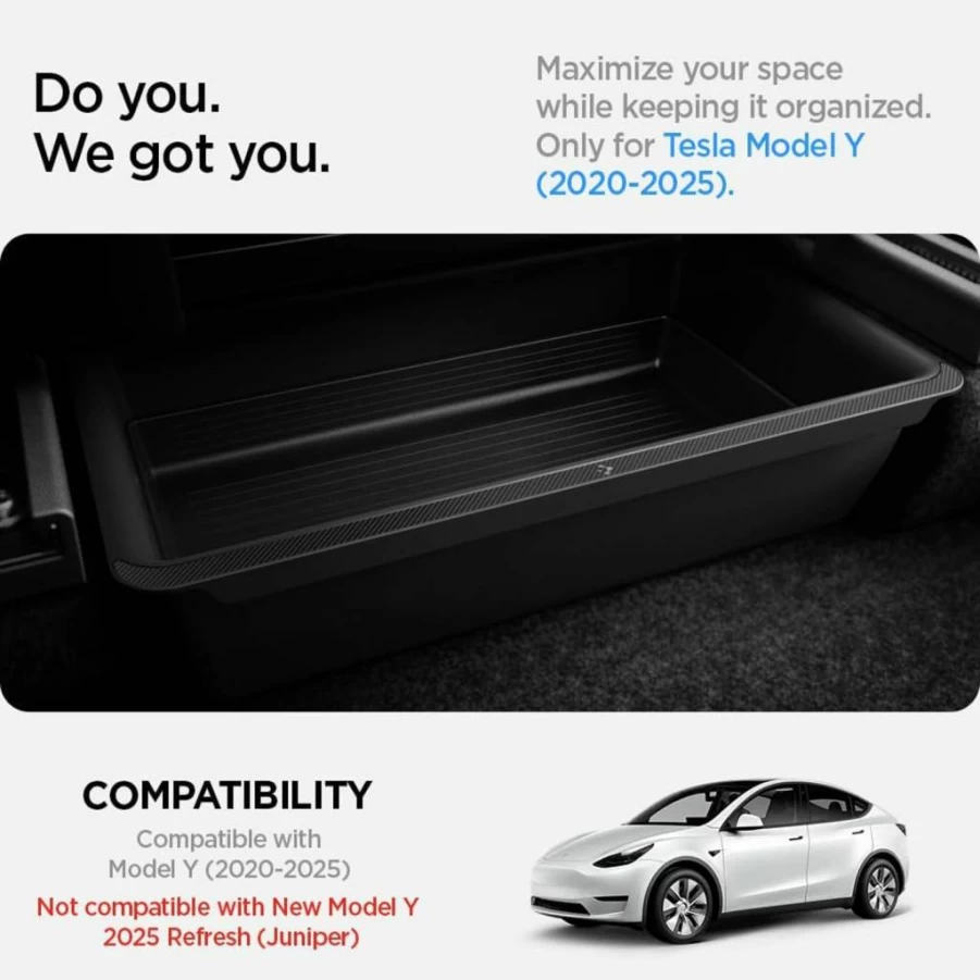 Spigen Underseat Storage Organizer for Tesla Model Y 2020-2025 - Fits Under Front or Rear Seats