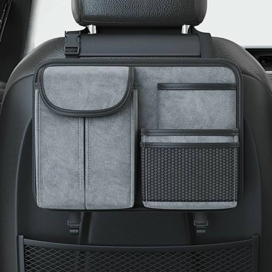 LHLUSA Multifunctional Car Seat Back Organizer with Cup Holders & Tissue Box, Compatible with Land Rover Range Rover Evoque 2012-2025, Grey Storage Box