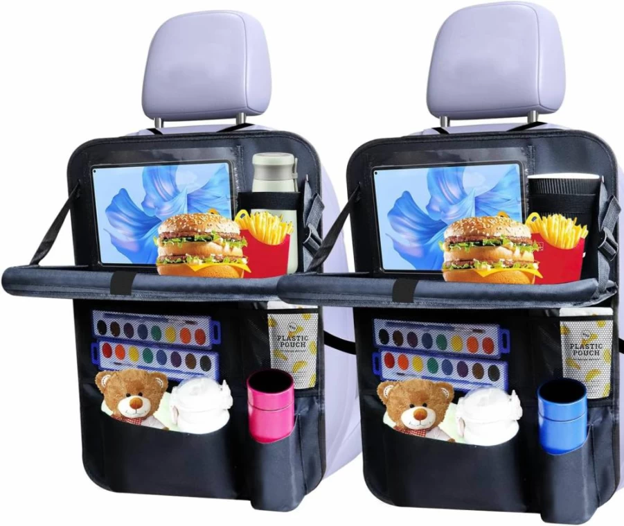 Rzoixuur 2-Pack Car Backseat Organizer with 9 Storage Pockets, Tablet Holder & Desktop Tray - Essential Travel Accessories for Family Road Trips
