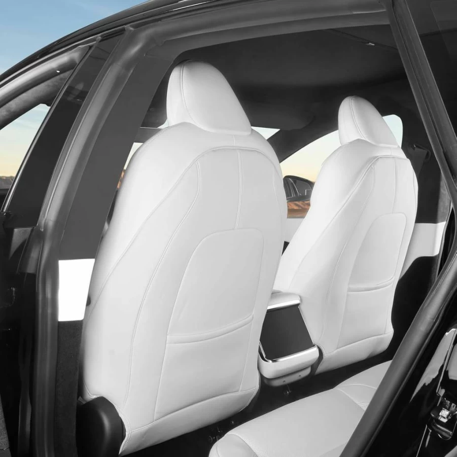 BASENOR Premium Leather Seat Back Protector for Tesla Model 3/Y/S/X - Waterproof, Scratch-Resistant Rear Seat Cover with Organizer Pocket (Set of 2, Black) 2025 Upgrade