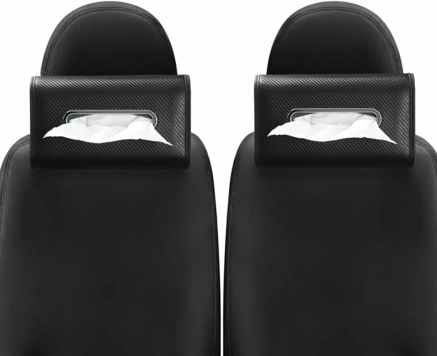 KZBHHP Premium PU Leather Car Tissue Box Holder - Backseat Napkin Organizer for 100-160 Size Tissues, Multi-Position Car Accessory (Black)