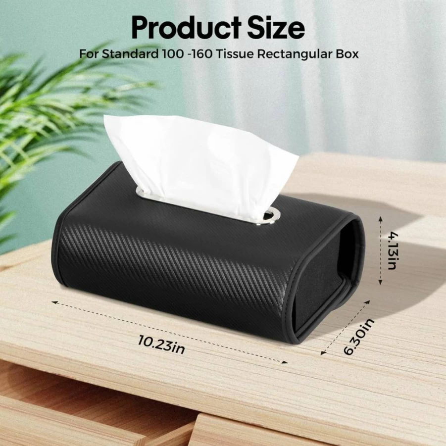 KZBHHP Premium PU Leather Car Tissue Box Holder - Backseat Napkin Organizer for 100-160 Size Tissues, Multi-Position Car Accessory (Black)