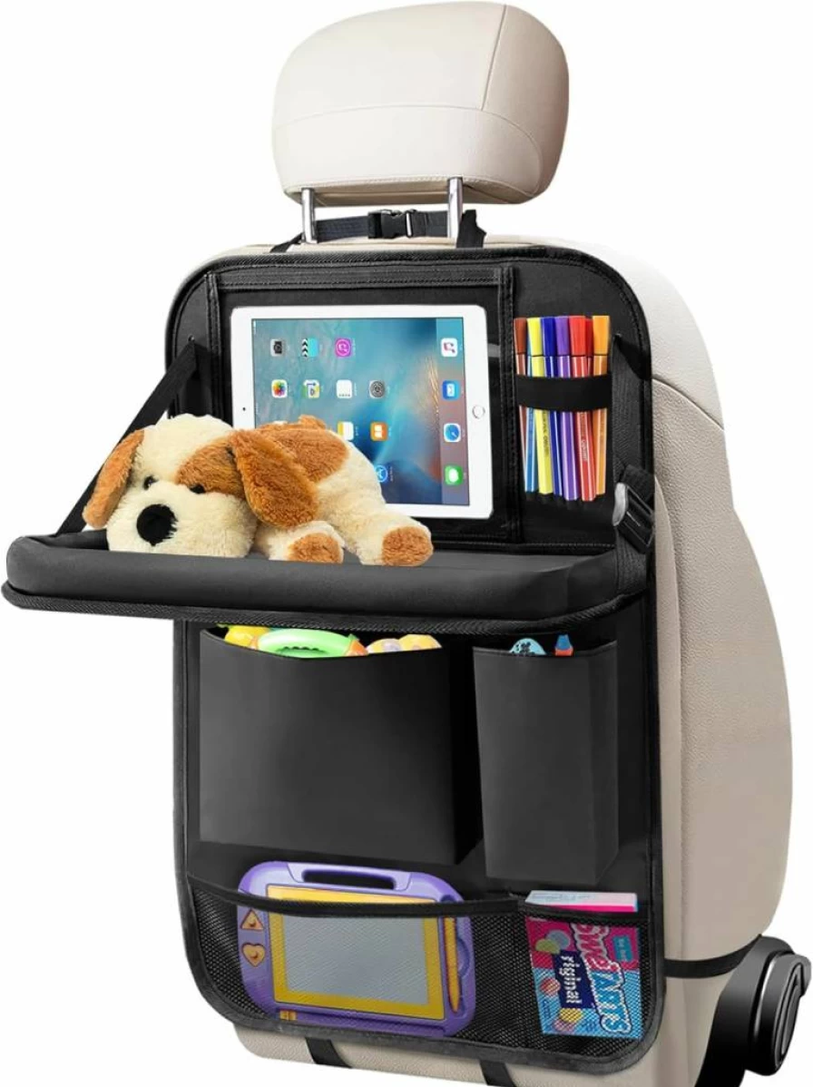 Etre Jeune Car Back Seat Organizer with Tablet Holder, 6-Pocket Storage for Kids Toys, Foldable Food Tray & Kick Mat Seat Protector