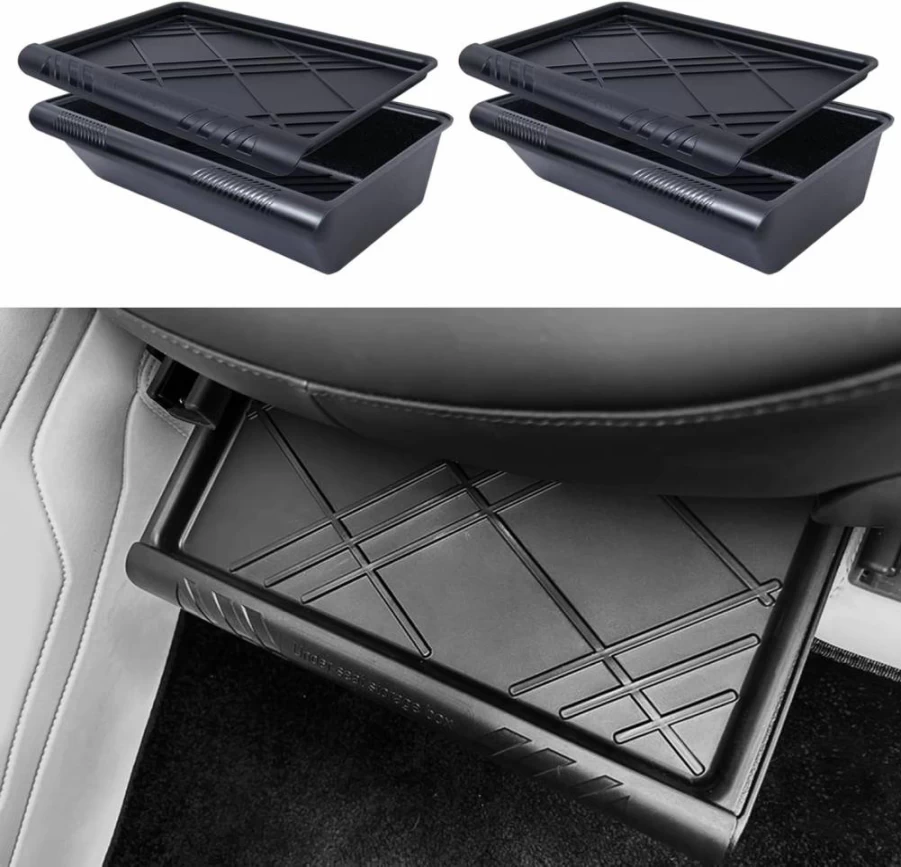 Yieokei Tesla Model Y Underseat Storage Organizer 2-Pack - Hidden Storage Bins with Lid for 2020-2025 Model Y (Fits Under Front Seats, Juniper Compatible)