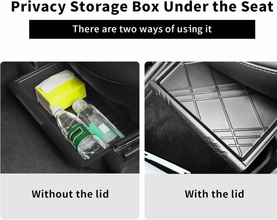Yieokei Tesla Model Y Underseat Storage Organizer 2-Pack - Hidden Storage Bins with Lid for 2020-2025 Model Y (Fits Under Front Seats, Juniper Compatible)